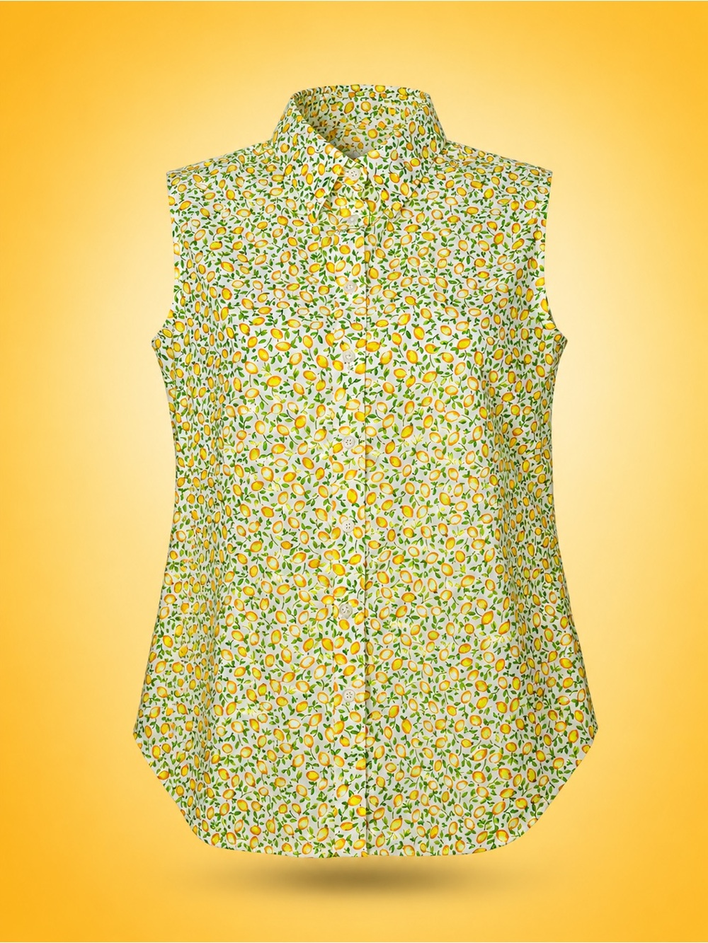Lands End Lemon Print Sleeveless Shirt Blouse 4P Supima Cotton Non Iron Citrus